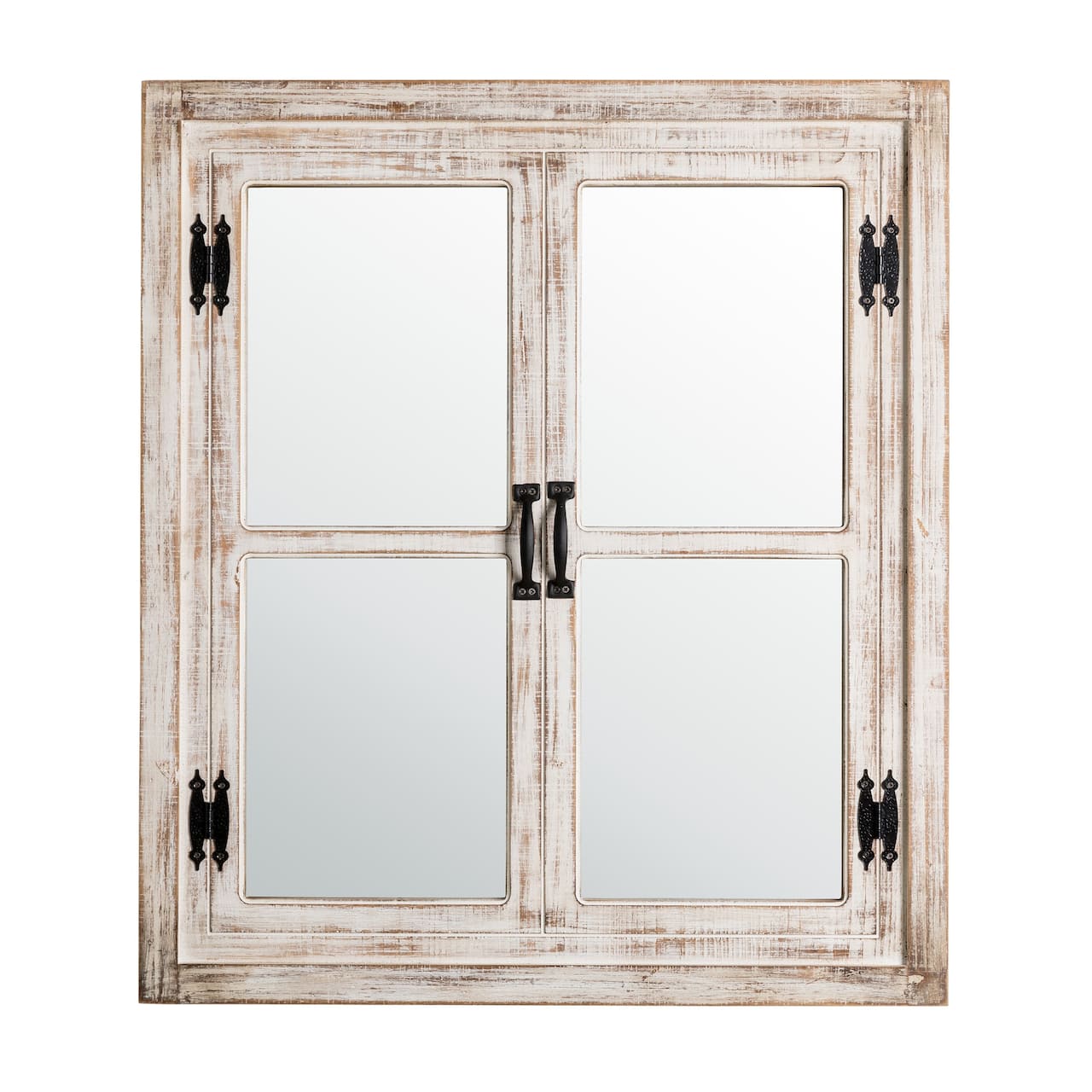 Glitzhome® 31.5" Washed White Wooden Farmhouse Square Windowpane Wall Mirror